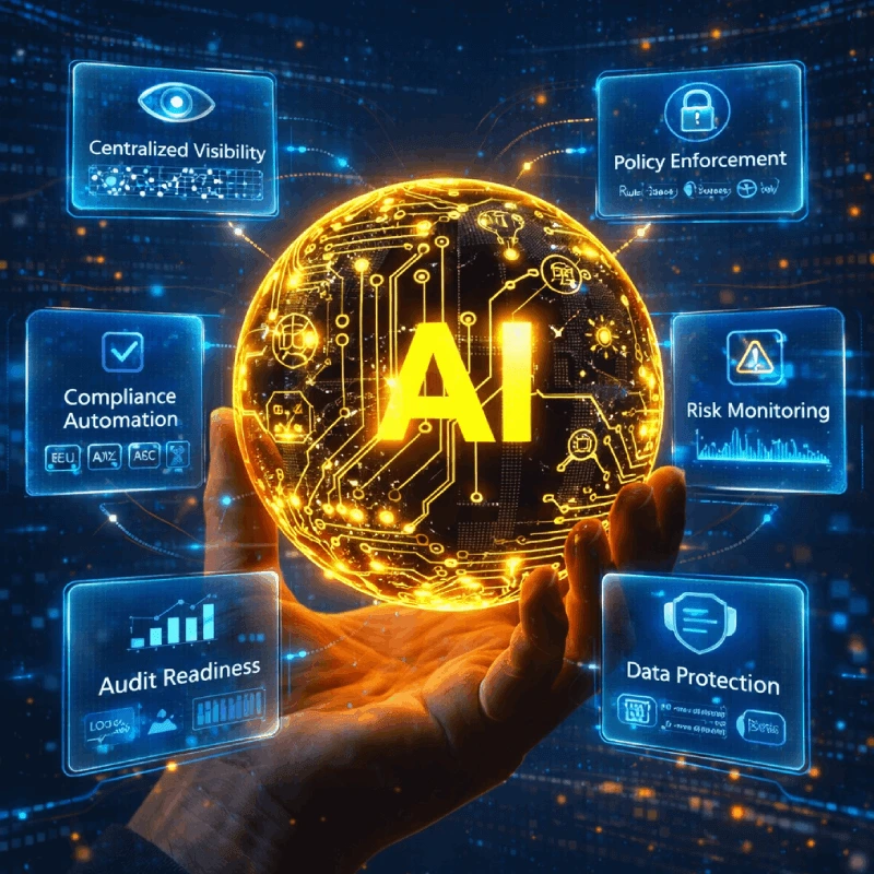 AI.GO control plane dashboard — agents, policies, compliance, and risk in one view